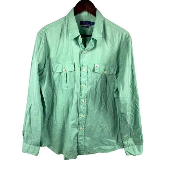 Ralph Lauren Beach Twill Shirt Large Button Down Mens Long Sleeve Mint Green - Picture 1 of 6
